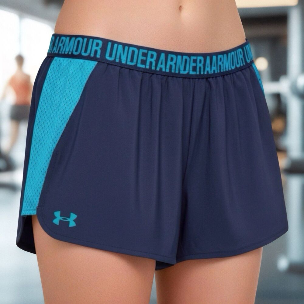 Under Armour Women's Navy Blue Mesh Inset 'Play Up' 2.0 Shorts L Large 1300824